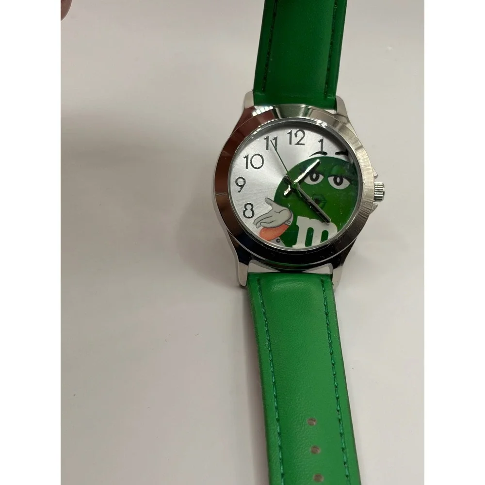 NOS Green M&M Character Watch Green Leather Band Japan Movement‎